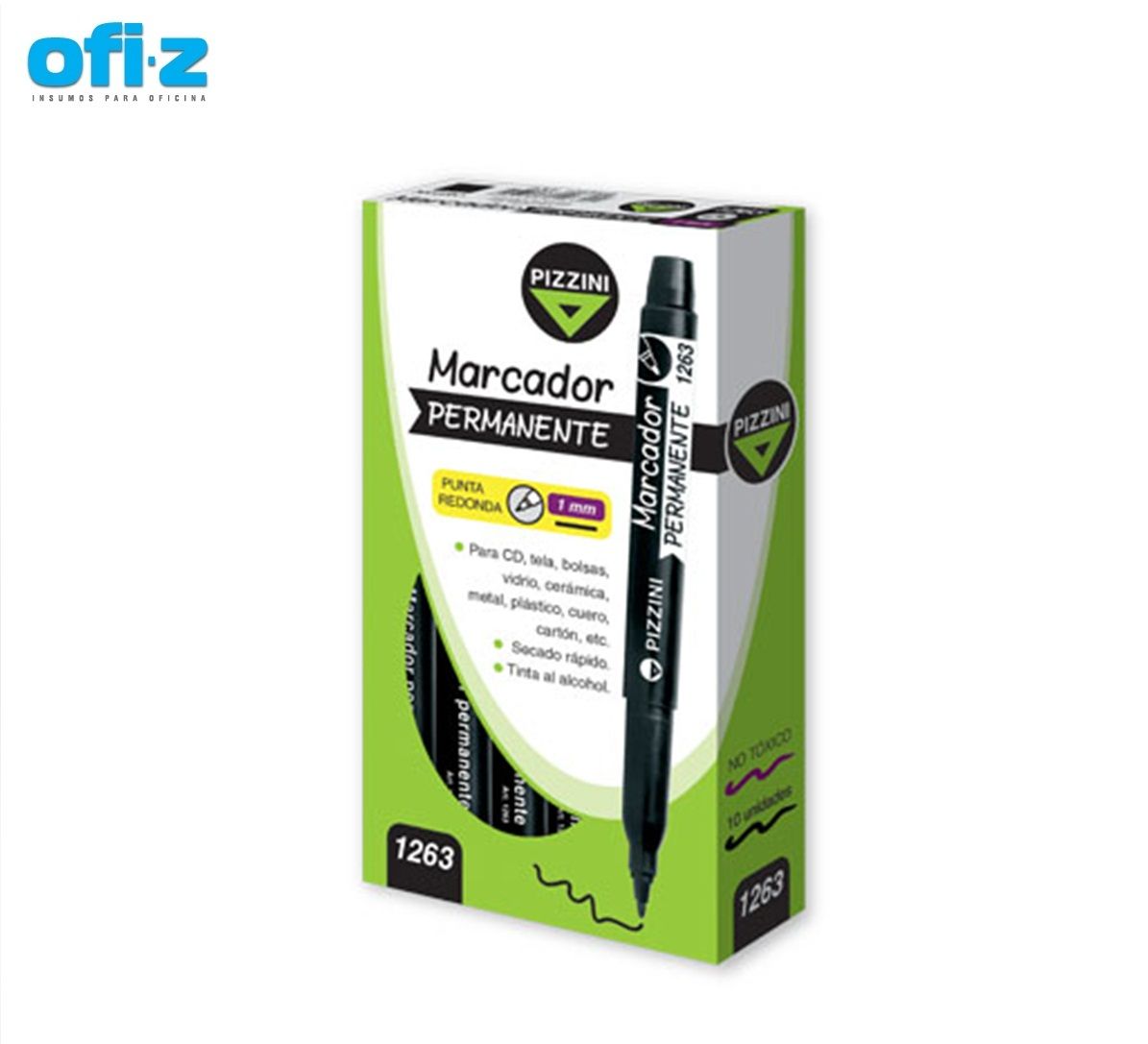 microfibra permanente 1mm Pizzini Caja x 10U Negro